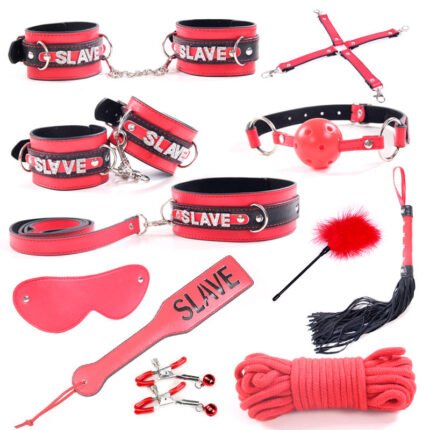 11pcs SM Bondage Restraints Set Kit Ball Gag Cuff Whip Eye Mask