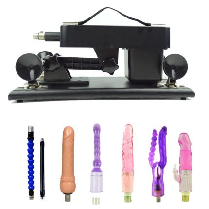 Automatic Masturbation Black Sex Machine with 5 Dildos