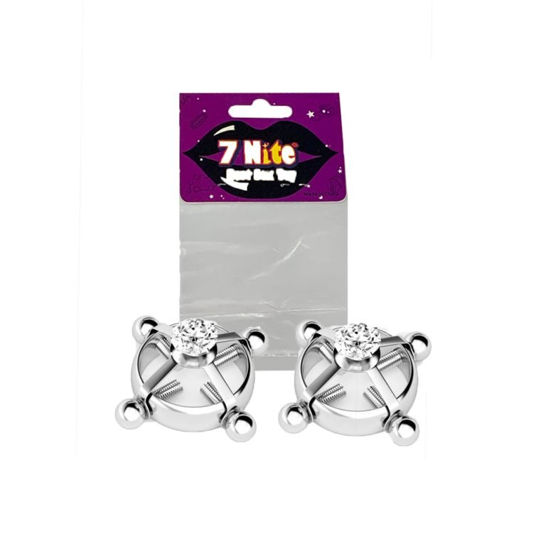 A pair of adjustable stainless steel zircon nipple clips