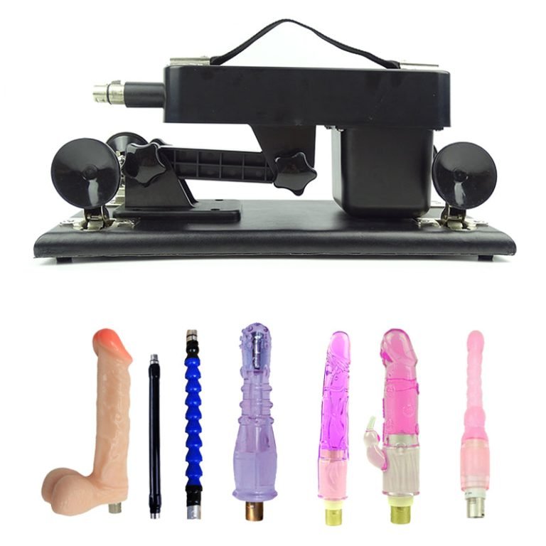 Adjustable Speed Sex Machine Black with 5 Dildos