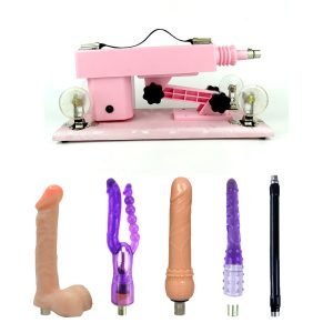 Pink Adjustable Sex Machine with 4 Dildos