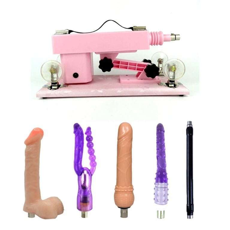 Pink Adjustable Sex Machine with 4 Dildos