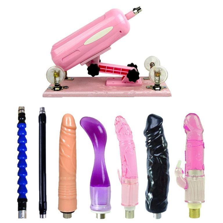 High Quality Pink Sex Machine Set with 5 Dildos