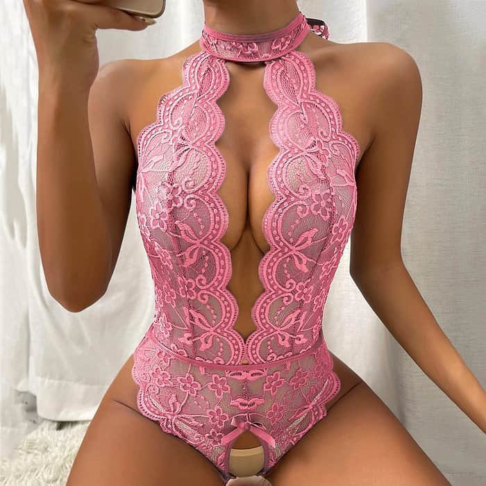 Deep V Hollow Out Crotchless Bodysuit Lingerie - Multi-Color / Multi-Size - Image 4