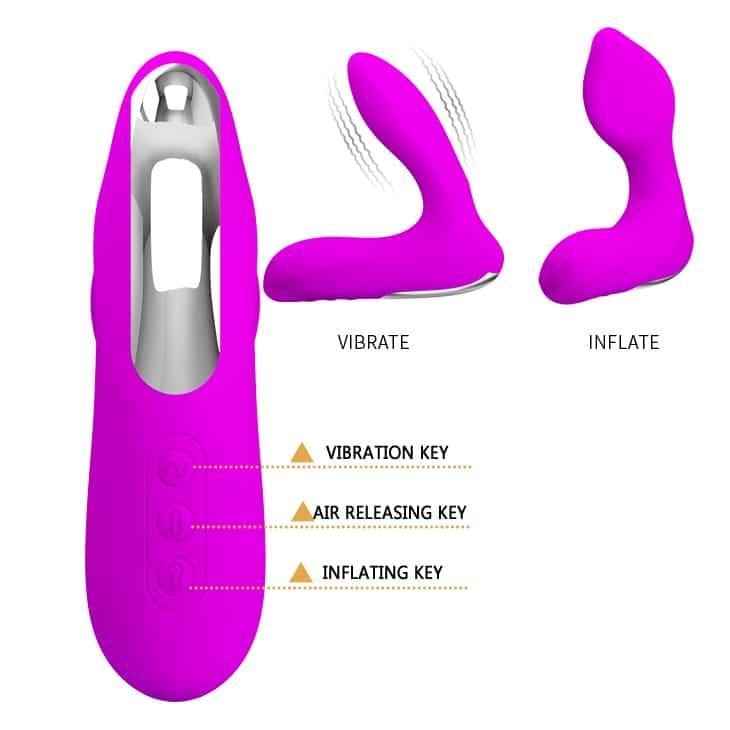 12-Function Vibrations Inflatable USB Rechargeable Anal Vibrator In Purple