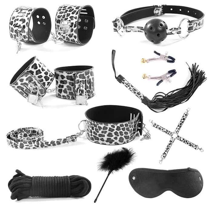 10pcs/set Adult Sex SM Toys Handcuffs Cuffs Strap Whip Rope Neck - Image 3