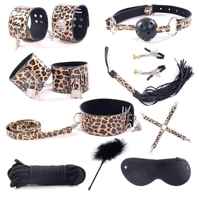 10pcs/set Adult Sex SM Toys Handcuffs Cuffs Strap Whip Rope Neck - Image 2