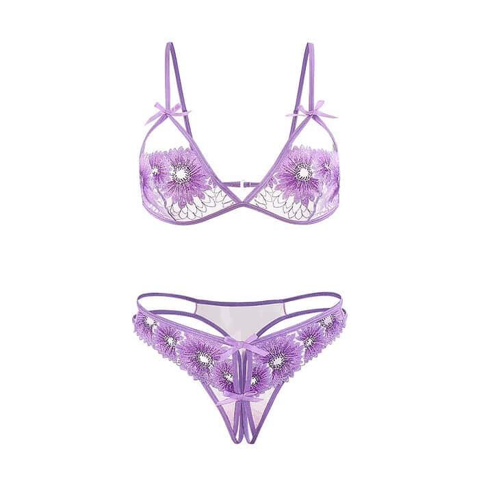 Purple Floral Lace Bra Set - Image 6