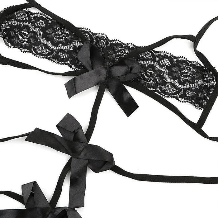 Sexy Lingerie Babydoll G-string Lace Bow Bra&Panty Set - Image 6