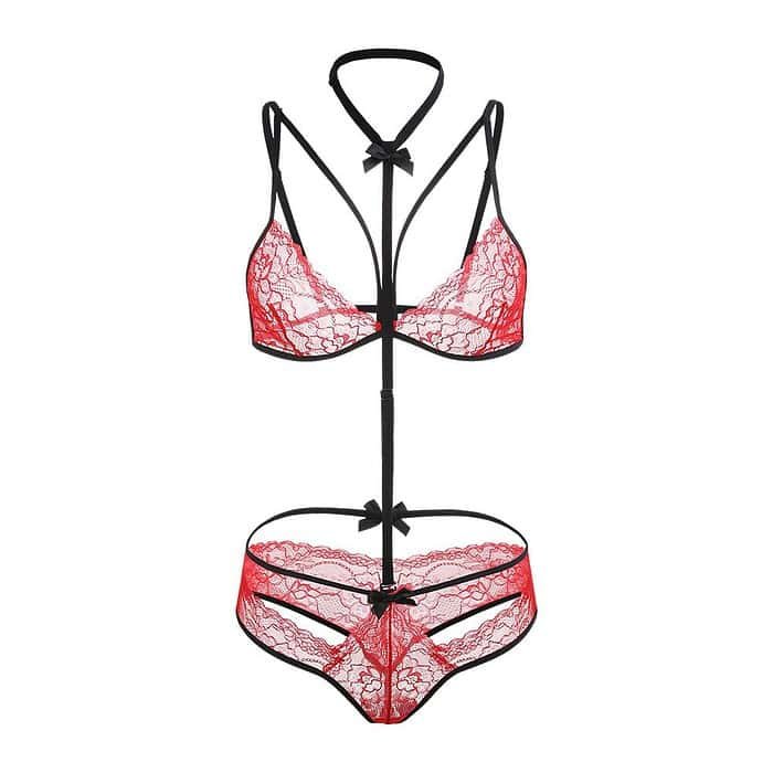 Underwired Lace Triangle Bra &G-String Set - Image 4