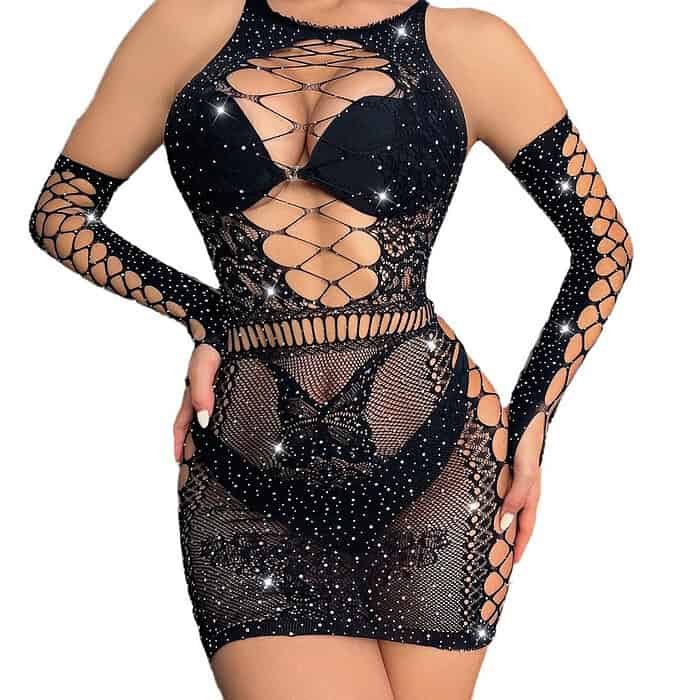 Cut-out Hot Drill Wrap Hip Skirt - Image 3