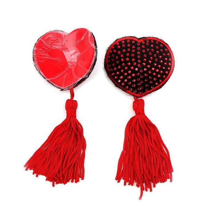 Pair of Heart Nipple Tassels Self Adhesive Breast Covers - Image 3