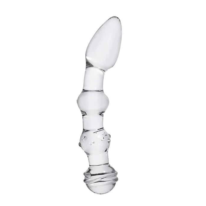 Clear Ribbed Glass Dildo - Image 2