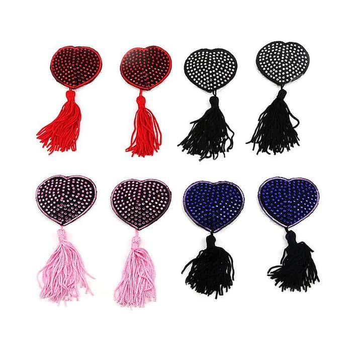 Pair of Heart Nipple Tassels Self Adhesive Breast Covers - Image 2