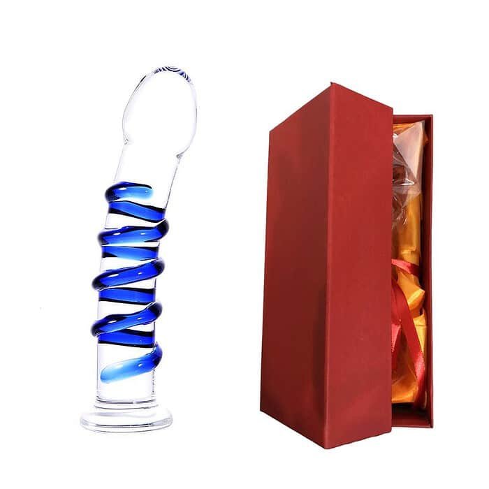 ce4a79dd329a5920 Blue Spiral Glass Dildo - Image 1